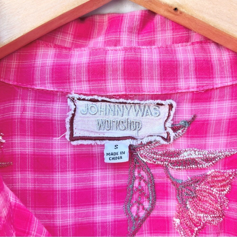 JOHNNY WAS | JORDAN LISBON SHIRT SMALL PINK EMBROIDERED PUFF SLEEVE BLOUSE - Picture 7 of 10